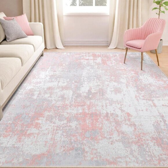 New 5x7 Washable Area Rug, Soft Non-Slip Modern Abstract Print for Living Room